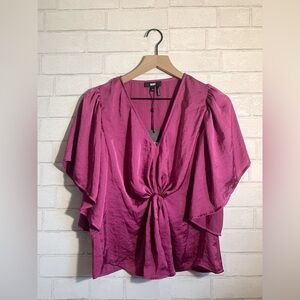 DKNY Women's Fuchsia Pink Satin Tie-Front Blouse